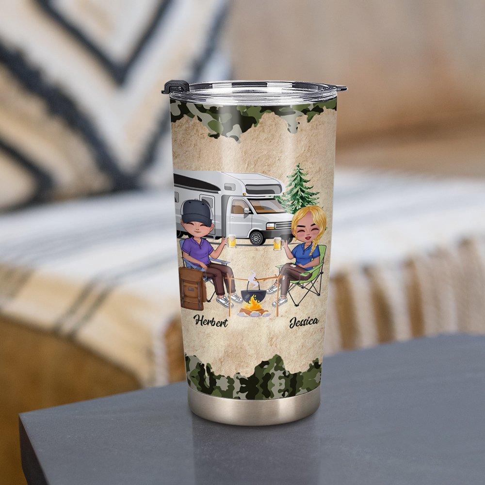 Esposo y Esposa Personalizados Acampando Juntos Bebida Feliz Vaso de 20oz Diseño de Tapa a Prueba de Fugas para Uso Diario 2