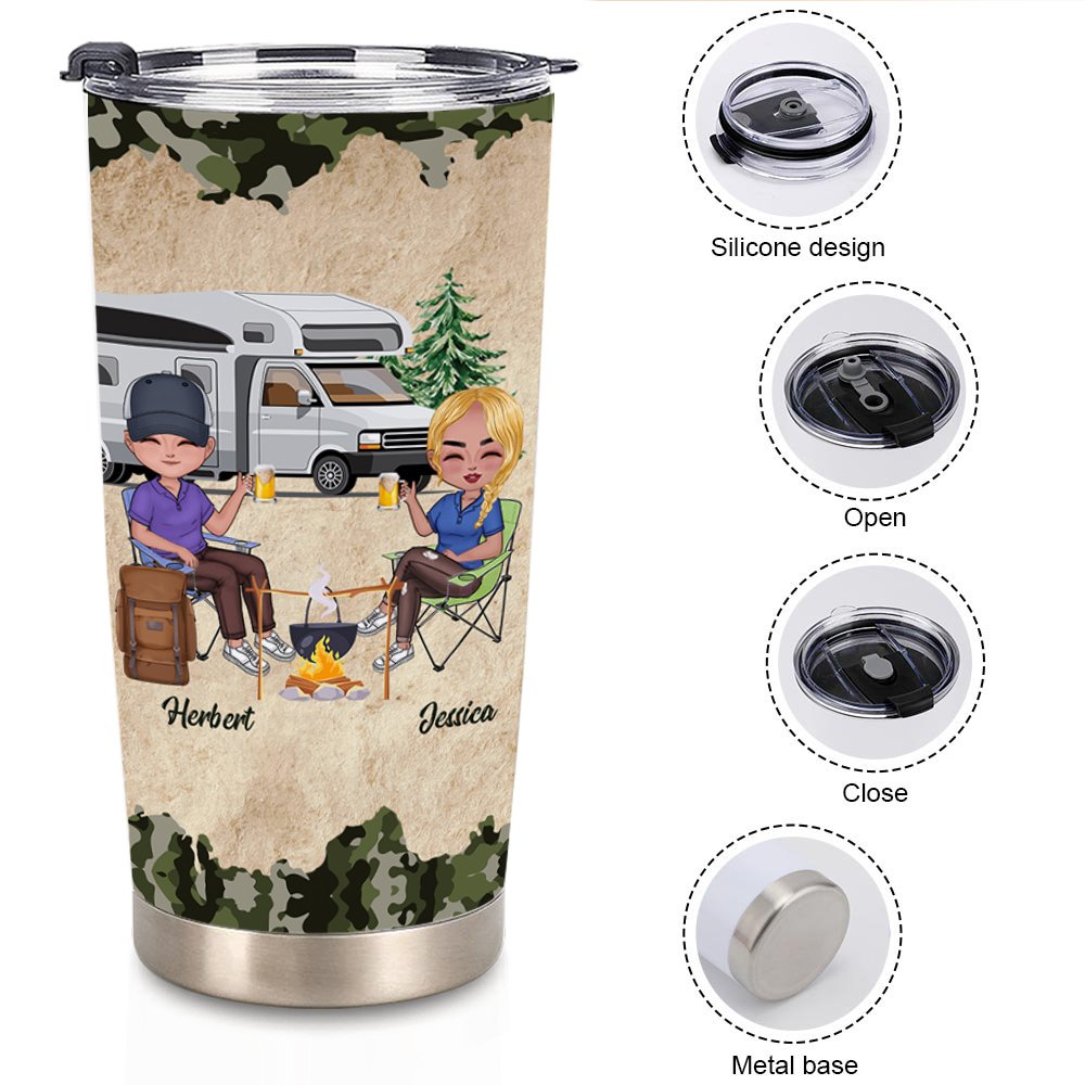 Esposo y Esposa Personalizados Acampando Juntos Bebida Feliz Vaso de 20oz Diseño de Tapa a Prueba de Fugas para Uso Diario 6