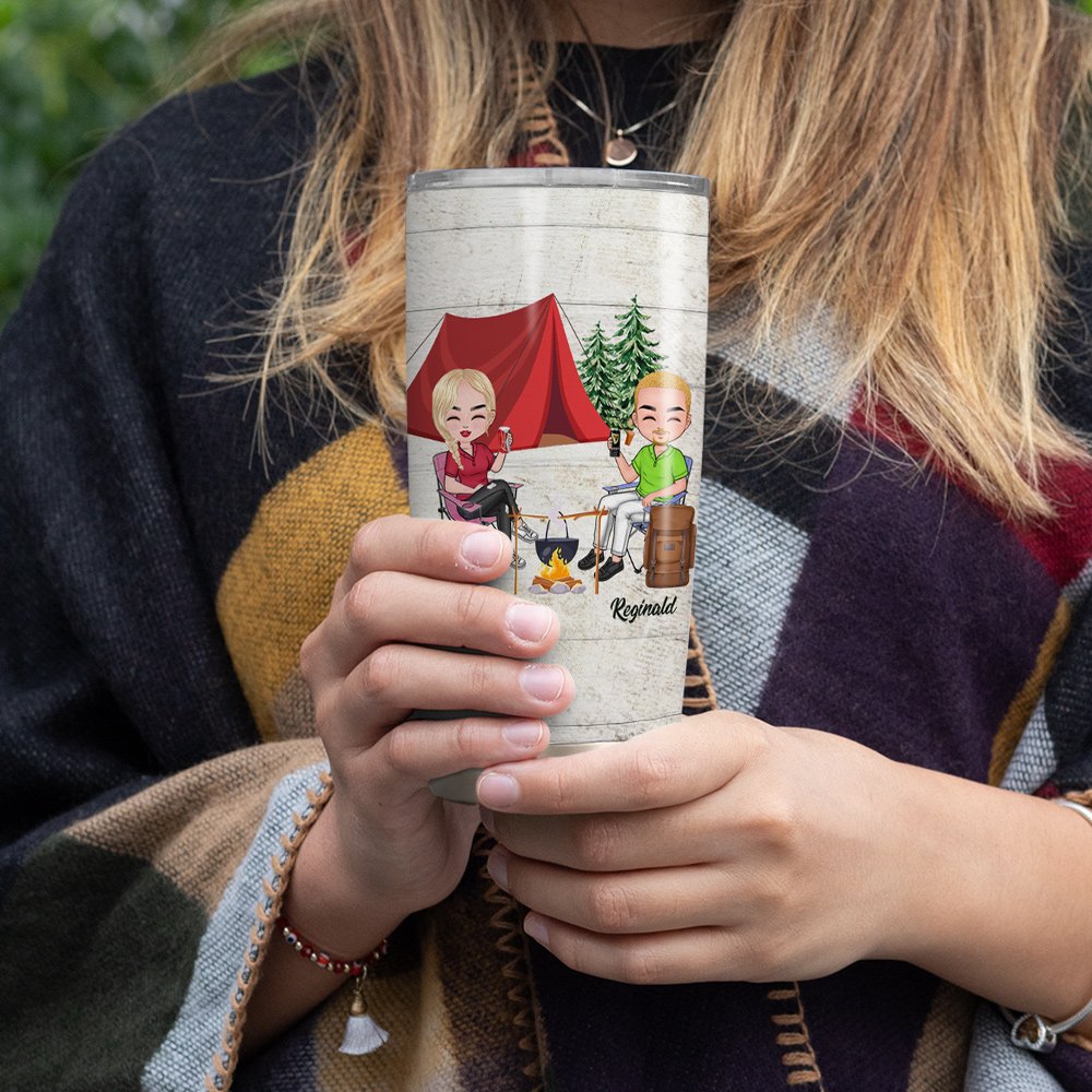Vaso personalizado Making Memories Together Camping Couple 20oz para bebidas frías y calientes Regalo especial para pareja de enamorados 4