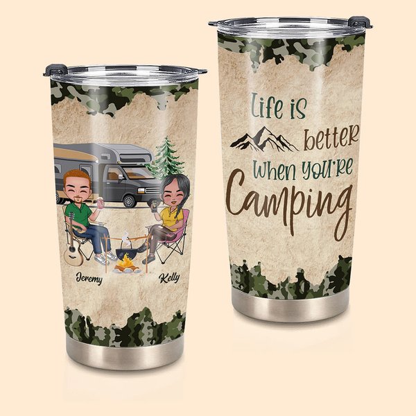 Personalised When You are Camping with Your Couple Life Is Better 20oz Tumbler Hot and Cold Drinks Birthday Gift  Valentine's Day Present for Couple