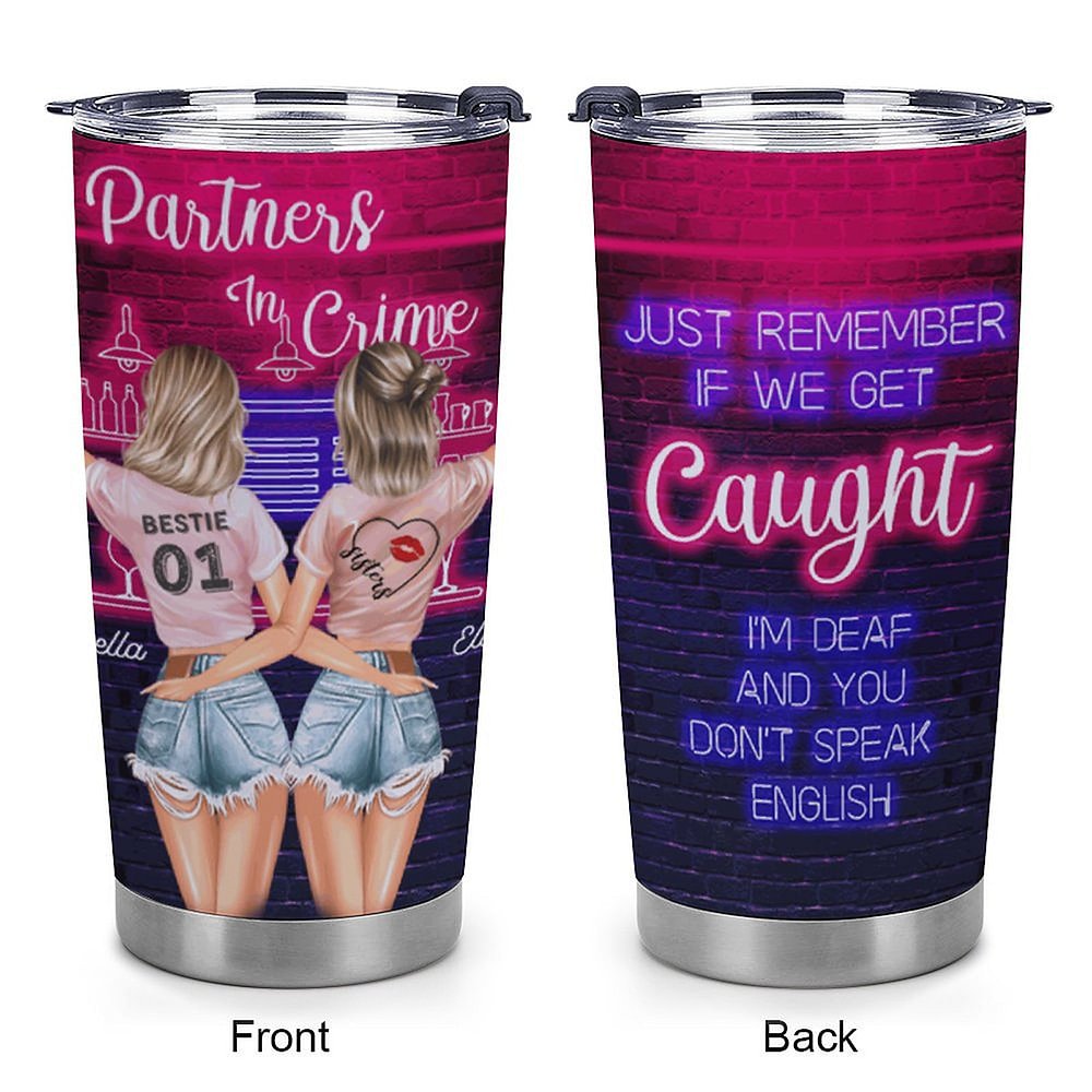 Vaso personalizado Partners In Crime Crazy Bestie Friendship 20oz Bestie Gift Party Gift 6