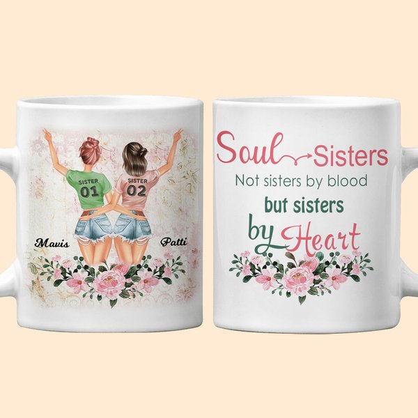 Personlig Soul Sisters Ikke søster av blod, men søstre av hjerte Hvit keramisk krus Venn bursdag julegaver til bestie kontor og hjemmeinnredning