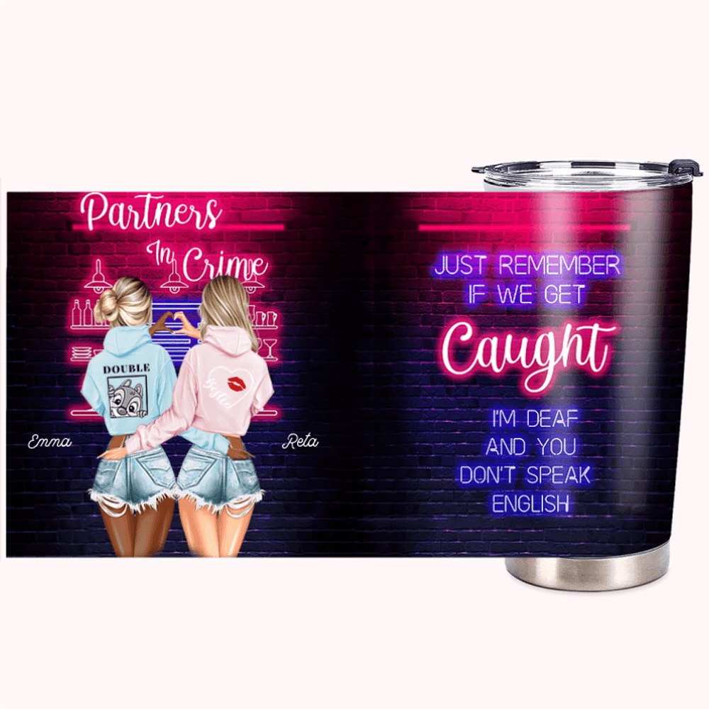 Vaso personalizado Partners In Crime Crazy Bestie Friendship 20oz Bestie Gift Party Gift 1