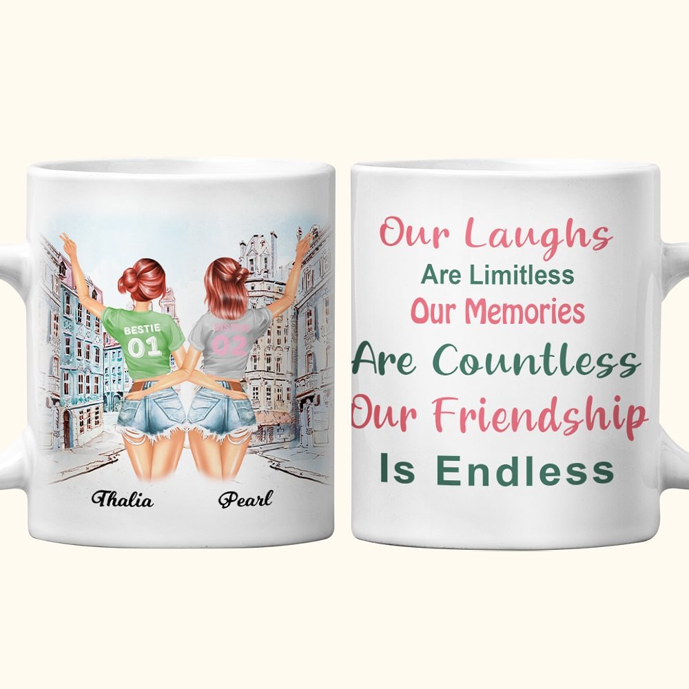 Taza de cerámica blanca personalizada Our Laughs Are Limitless Our Memories Are Countless (Nuestras risas son ilimitadas, nuestros recuerdos son incon 1