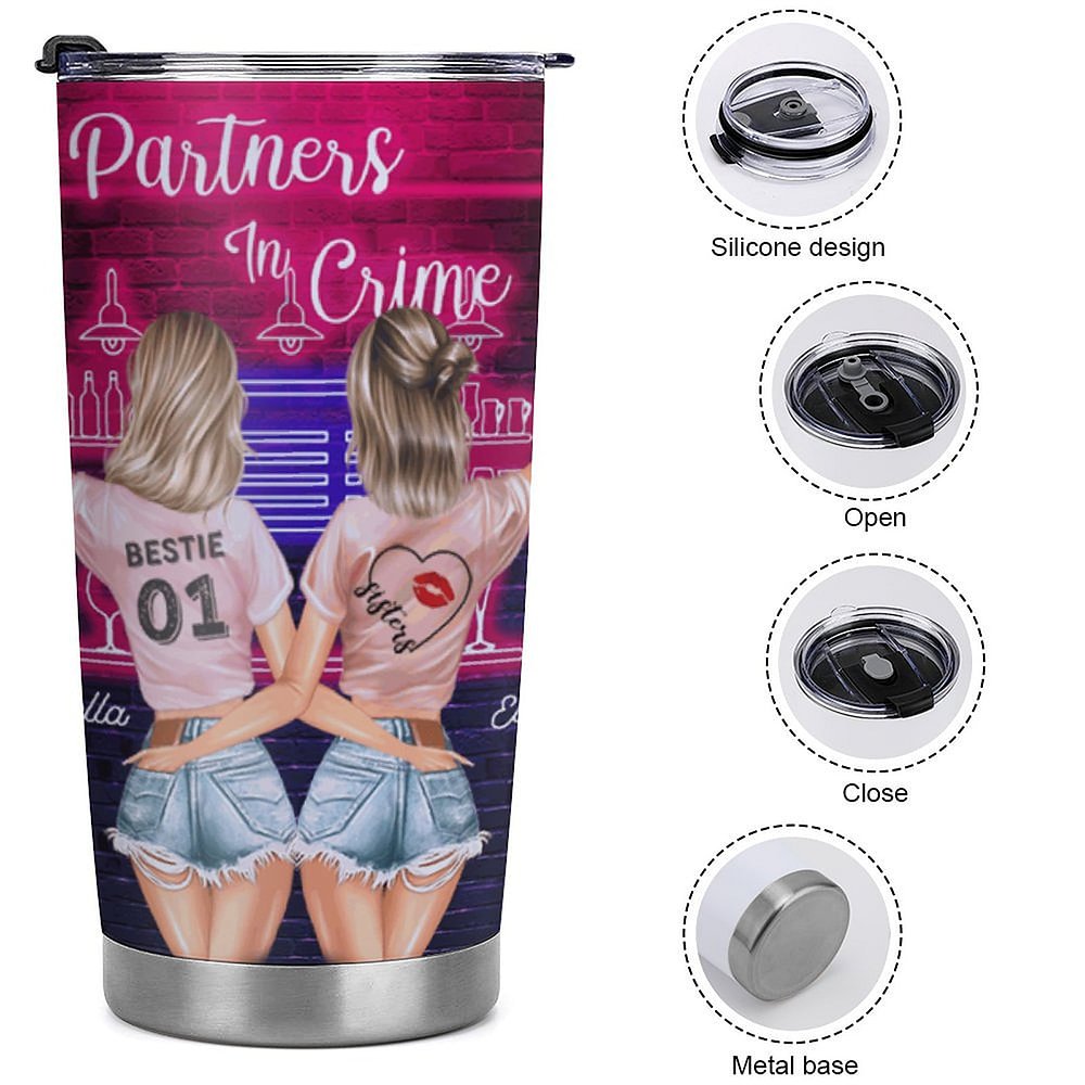 Vaso personalizado Partners In Crime Crazy Bestie Friendship 20oz Bestie Gift Party Gift 8