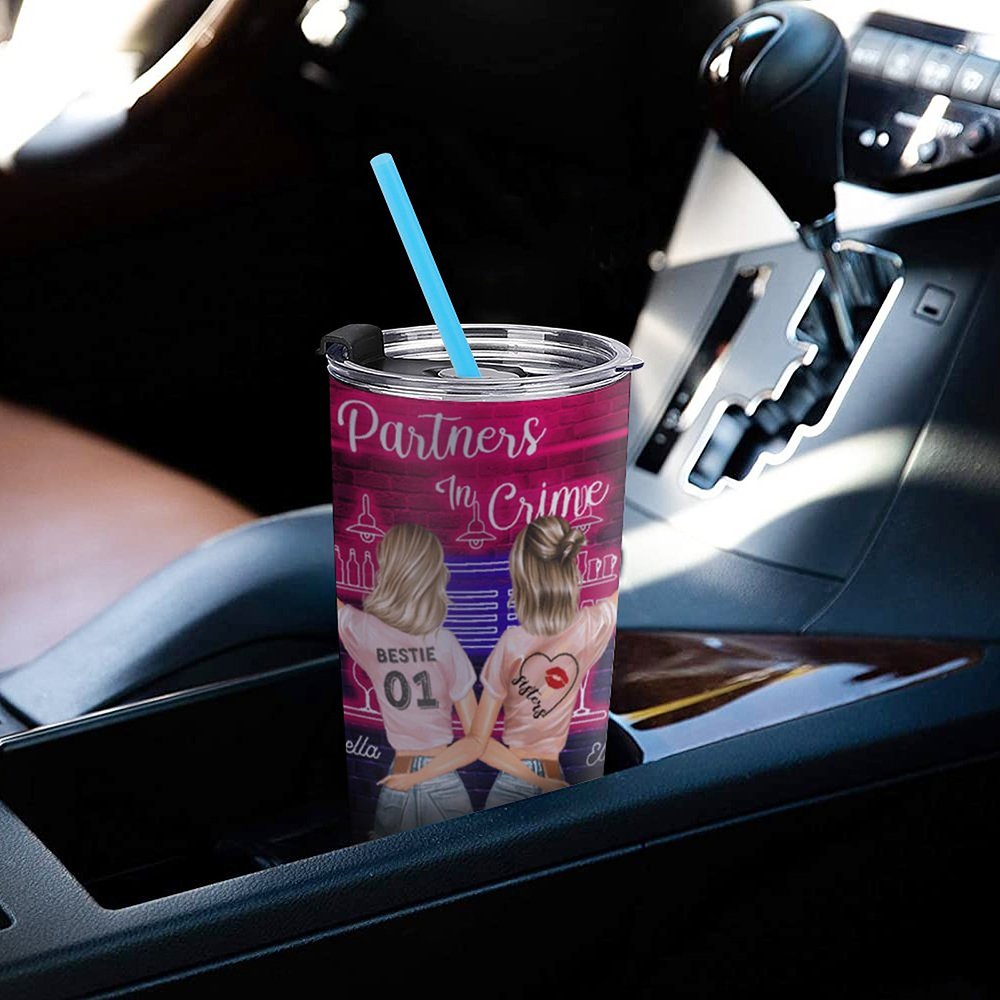 Vaso personalizado Partners In Crime Crazy Bestie Friendship 20oz Bestie Gift Party Gift 2