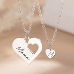 Personligt kärlekshjärthalsband Mor och dotter halsband Uppsättning av 2 unika mors dag gåvor för henne mamma dotter smycken
