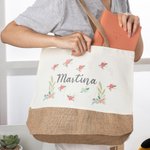 Personalisierte Wiederverwendbare Blumen Tragetasche mit Namen Tote Bag Wertschätzung Abschluss Geschenk für Lehrende Damen