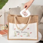 Personalized Floral Tote Bag Reusable Bag with Name Appreciation Graduation Gift for Teacher Woman