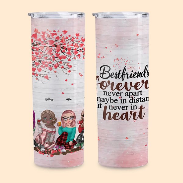 Personalisierte beste Freunde für immer nie auseinander Liebe Baum gerade Skinny Becher Geschenk für Schwester
