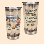 Personalized Husband And Wife Camping Partners For Life 20oz Tumbler for Hot and Cold Drinks Anniversary Gift for Couple 1