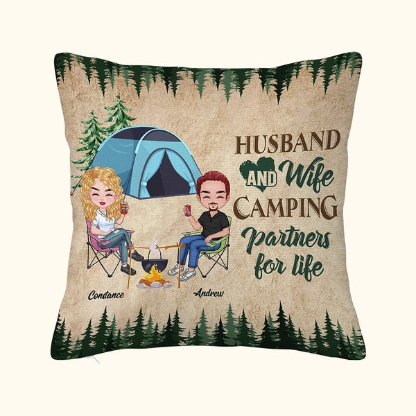 Personalizado Marido y Mujer Camping Socios para la Vida Funda de Almohada Regalo para Camping Pareja Dormitorio Decoración