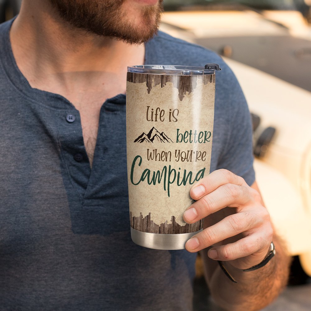 Vaso personalizado Life Is Better When You Are Camping 20oz para uso diario Regalo de cumpleaños para marido y mujer 5