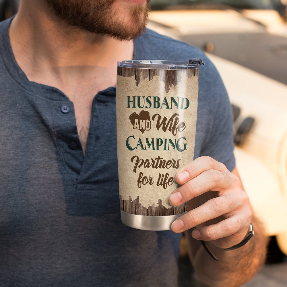 Personalized Husband And Wife Camping Partners For Life 20oz Tumbler for Hot and Cold Drinks Anniversary Gift for Couple 5