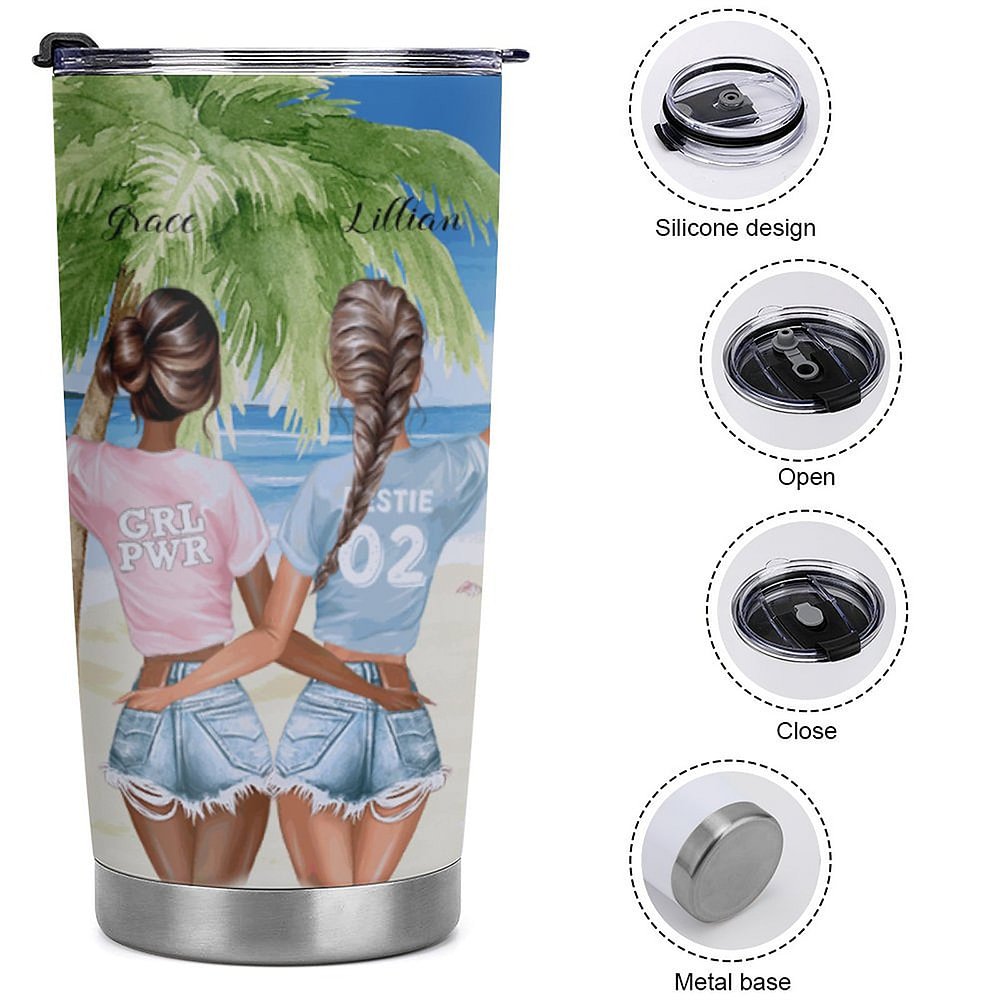 Vaso Personalizado Bestie Beber Juntos Verano Playa Picnic Vacaciones 20oz Vaso Bestie Regalo para Bebidas Calientes y Frías 8