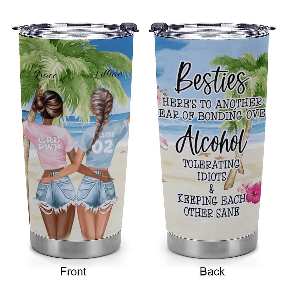 Vaso Personalizado Bestie Beber Juntos Verano Playa Picnic Vacaciones 20oz Vaso Bestie Regalo para Bebidas Calientes y Frías 6