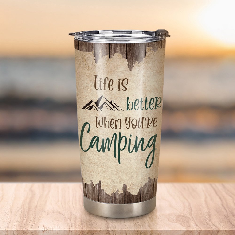Vaso personalizado Life Is Better When You Are Camping 20oz para uso diario Regalo de cumpleaños para marido y mujer 3