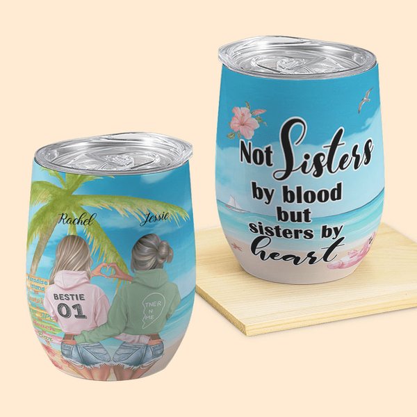 Vaso de Vino Personalizado No Hermanas de Sangre Sino de Corazón Summer Girl Soul Sister Gift Friendship Gift