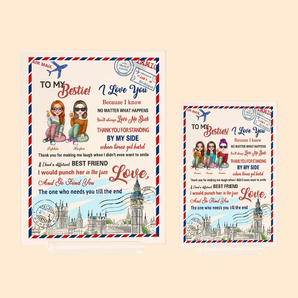 Placca acrilica personalizzata To My Besties I Love You Regalo di compleanno di amicizia a distanza per i migliori amici