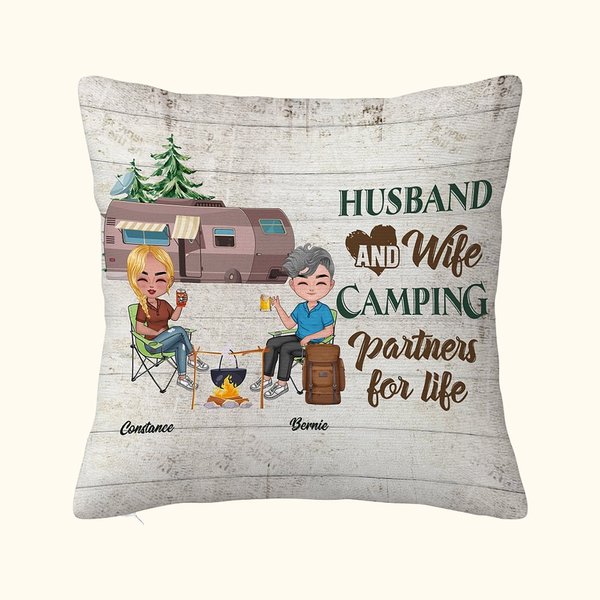 Personalizado Marido y Mujer Camping Socios para la Vida Funda de Almohada Camping Regalo para Pareja Esposa Decoración del Hogar