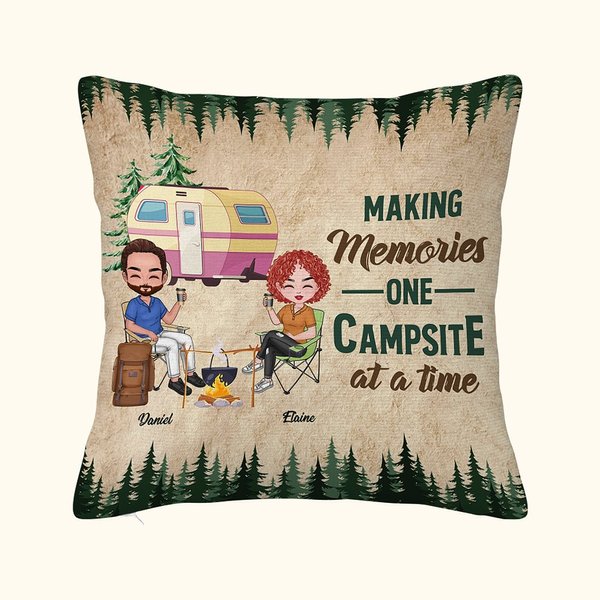 Personalized Making Memories One Campsite At A Time Throw Pillow Cover Christmas Birthday Gift for Camping Lover Home Sofa Decor