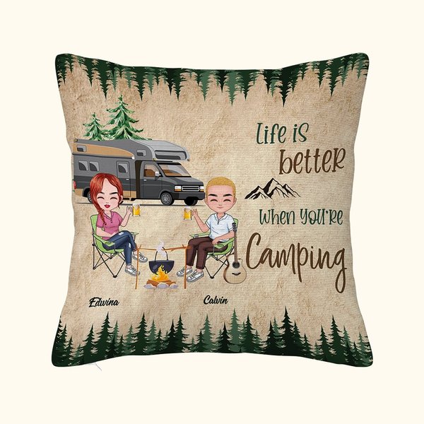 Gepersonaliseerde Life Is Better When You're Camping Kussenhoes Verjaardag Verjaardagscadeau voor Camping Couple Lover Sofa Decor