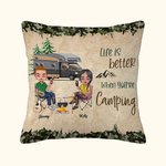 Personalizado La vida es mejor cuando estás de camping Funda de almohada Regalo de cumpleaños para Camping Pareja Esposa Decoración del hogar
