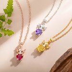 Collar personalizado de plata de ley con la vaca Highland Corazón Birthstone Día de la Madre Cumpleaños Aniversario Regalo para los amantes de la vaca Highland