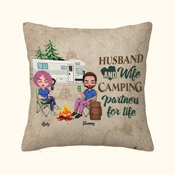 Funda de Almohada Personalizada Marido y Mujer Compañeros de Camping de por Vida Regalo para Pareja de Camping Decoración del Salón