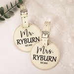 Gepersonaliseerde set van 2 verborgen adres sleuf Bagagelabels voor bruid en bruidegom paar bruiloft jubileum cadeau Valentijnsdag cadeau huwelijksrei