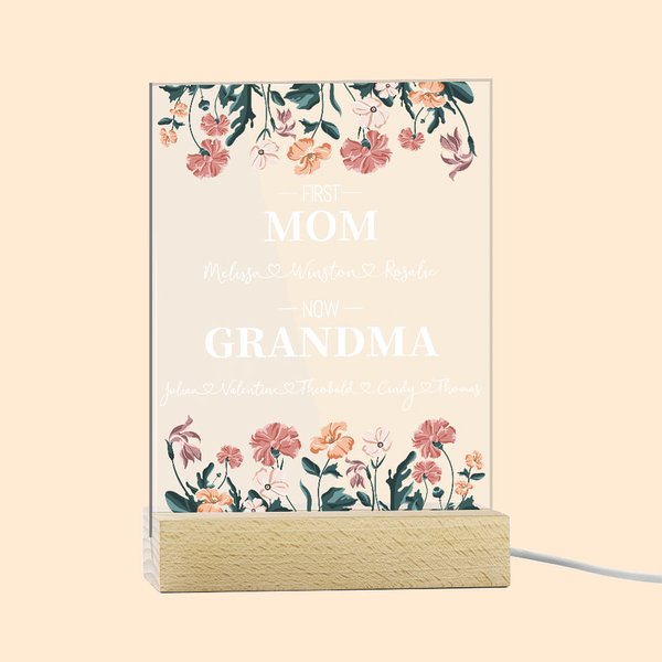 Plaque en Acrylique Personnalisé avec Texte et Nom Veilleuse LED Cadeau Anniversaire Fête des Mères pour Nouvelle Maman Grand-mère