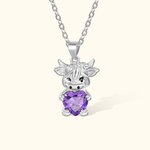 Collar personalizado de plata de ley con la vaca Highland Corazón Birthstone Día de la Madre Cumpleaños Aniversario Regalo para los amantes de la vaca Highland