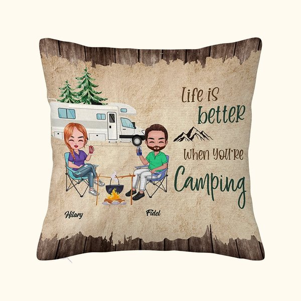 Gepersonaliseerde Life Is Better When You're Camping Kussenhoes Verjaardag Verjaardagscadeau voor Camping Koppel Home Decoratie