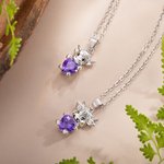 Collar personalizado de plata de ley con la vaca Highland Corazón Birthstone Día de la Madre Cumpleaños Aniversario Regalo para los amantes de la vaca Highland