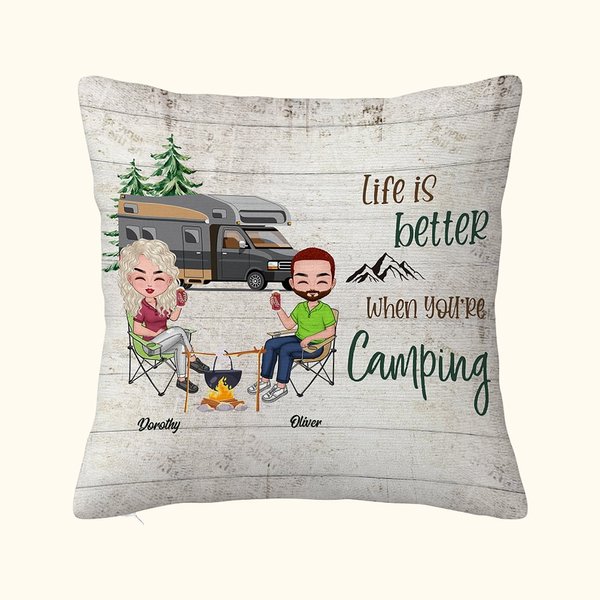 La vida es mejor cuando estás de acampada Funda de cojín personalizada Regalo de cumpleaños y San Valentín para parejas de acampada Decoración del hogar