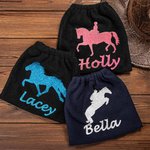 Pochette d'étriers d'équitation pailletée personnalisée avec nom Lot de 2 Protection Cadeau d'anniversaire équin pour les amoureux des chevaux