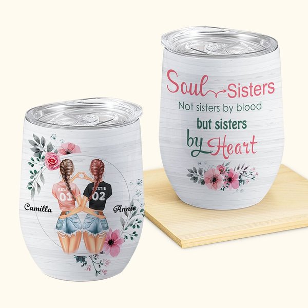 Spersonalizowany kubek na wino Soul Sisters We're Sisters By Heart Codzienny prezent dla przyjaciółki