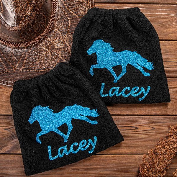Personalisierte Glitter Pferd Reiten Steigbügel Abdeckung Tasche mit Namen Satz von 2 Schutz Equine Geburtstagsgeschenk für Pferdeliebhaber
