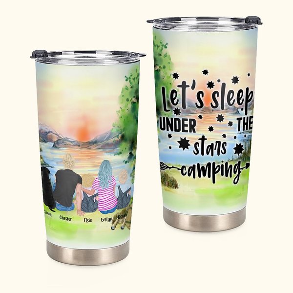Personalisierte Camping Zitate Lassen Sie uns schlafen unter den Sternen Familie mit Haustieren 20oz Becher für heiße und kalte Getränke