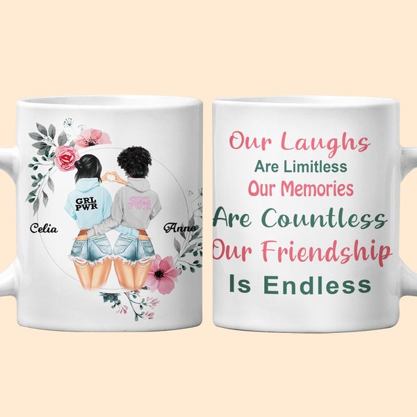 Personalised Our Laughs Are Limitless Our Memories Are Countless White Ceramic Mug Friend Christmas Birthday Gifts for Friend Bestie Sister