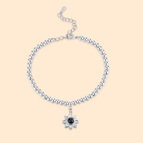 Personalized Micro-carved Projection Sunflower Photo Bracelet Birthday Valentine's Day Anniversary Christmas Gift for Wife Girlfriend Mother