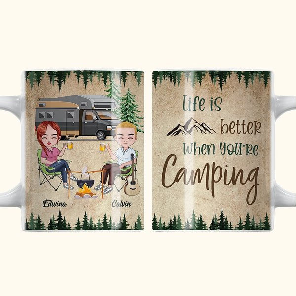 Gepersonaliseerde Life is Better When You're Camping Witte Keramische Mok voor Campingliefhebber Reiscadeau