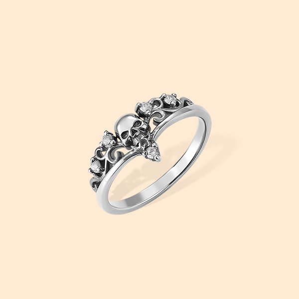 Bague Gothique Tête de Mort Squelette Personnalisée avec Pierre de Naissance Mariage Halloween Cadeau pour la Sœur Mariée