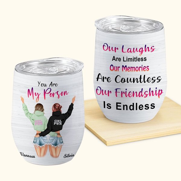 Personalized Our Laughs Are Limitless Our Memories Are Countless Our Friendship Is Endless Wine Tumbler Bestie Birthday Gift 12oz