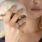 Personalized Gothic Skull Skeleton Ring with Birthstone Wedding Halloween Gift for Her Sister Bride