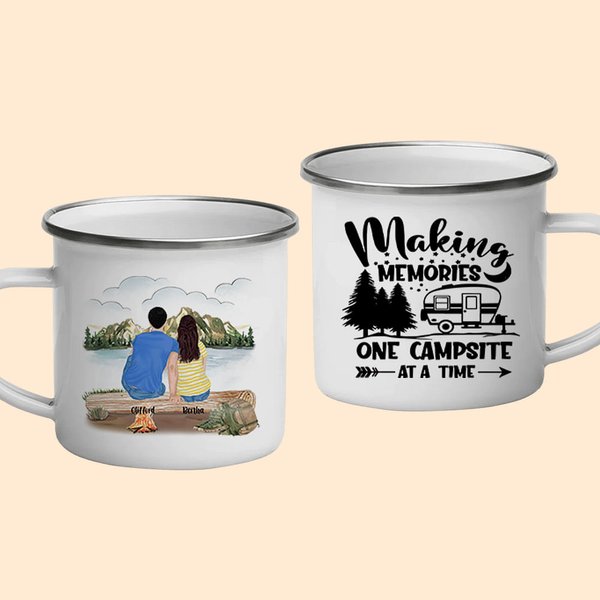 Taza esmaltada personalizada One Campsite At A Time 11oz Ligera y portátil para viajes en familia Senderismo Caminatas Camping Regalo