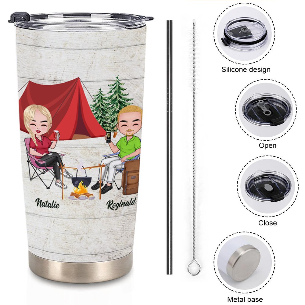 Vaso personalizado Making Memories Together Camping Couple 20oz para bebidas frías y calientes Regalo especial para pareja de enamorados 7