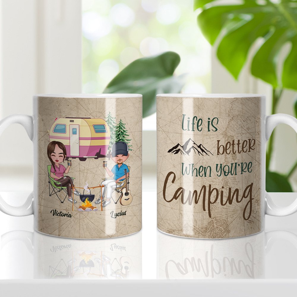 Taza de cerámica blanca personalizada Life is Better When You're Camping Camping Lovers Camping Gift 3