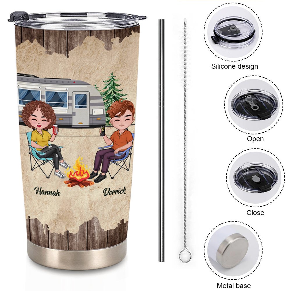 Personalized Husband And Wife Camping Partners For Life 20oz Tumbler for Hot and Cold Drinks Anniversary Gift for Couple 7