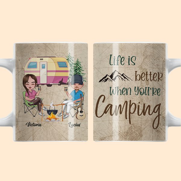 Taza de cerámica blanca personalizada Life is Better When You're Camping Camping Lovers Camping Gift